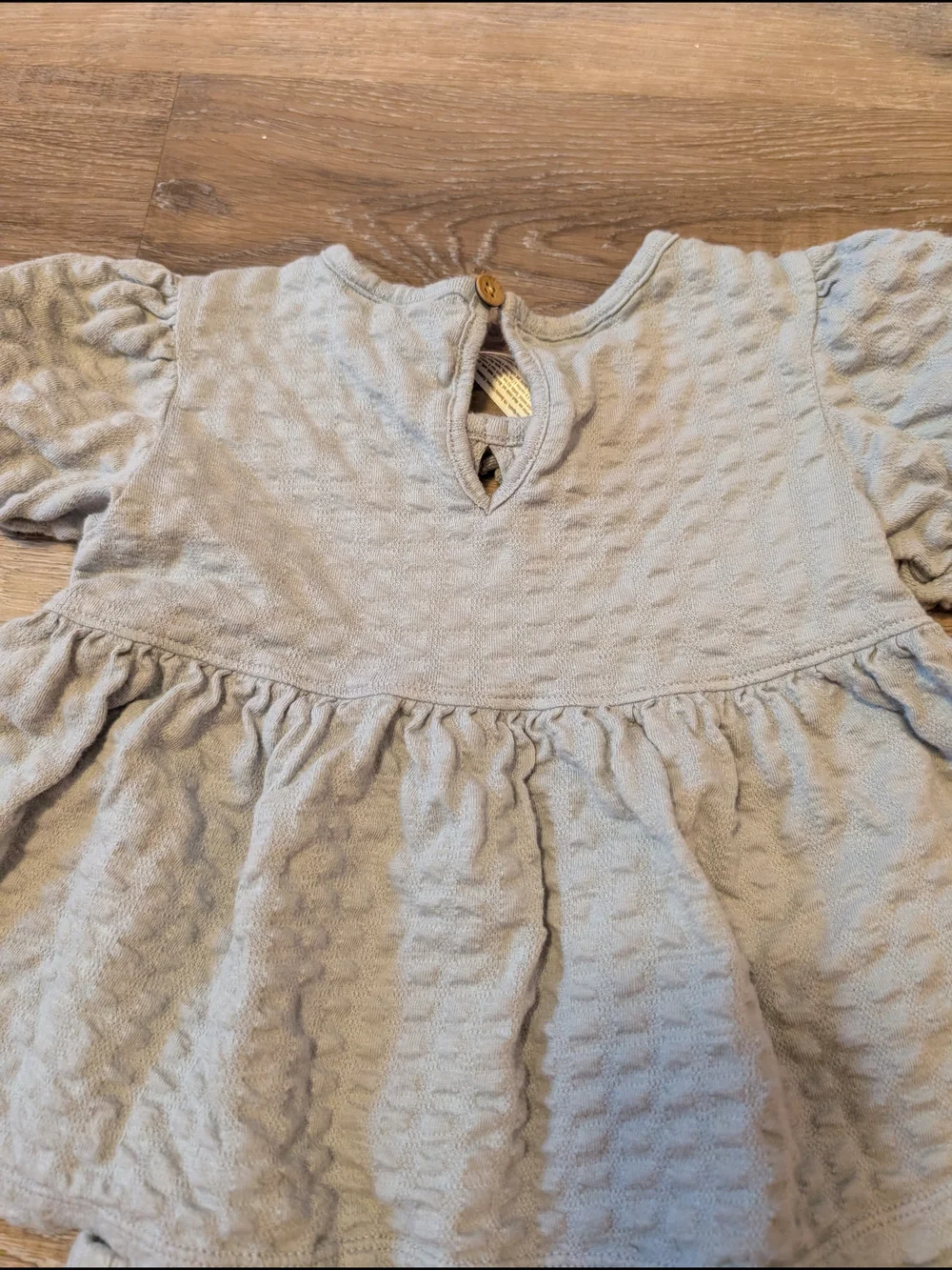 Toddler Light Gray/Green Ruffled Knit Top And Shorts with Floral Accent